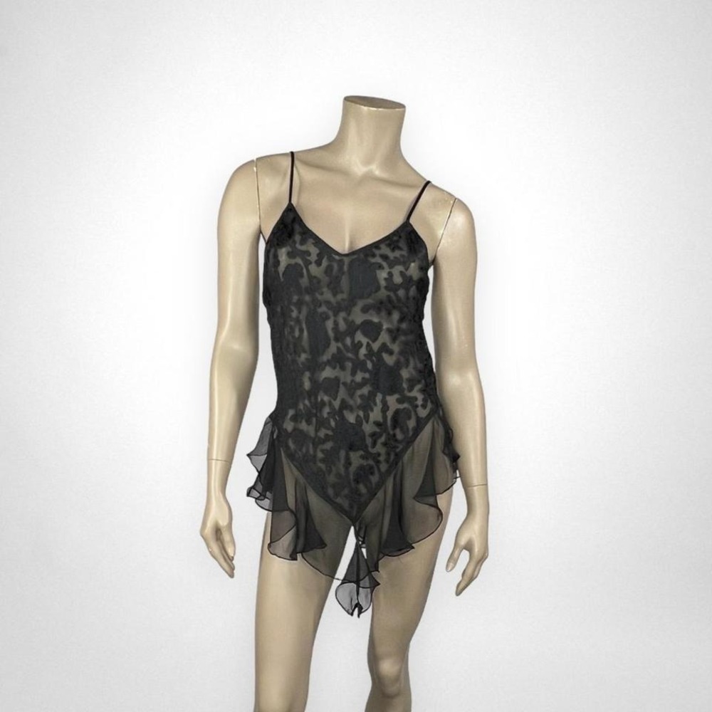 Vintage FANTASIES by MORGAN TAYLOR Sheer Black Bodysuit M